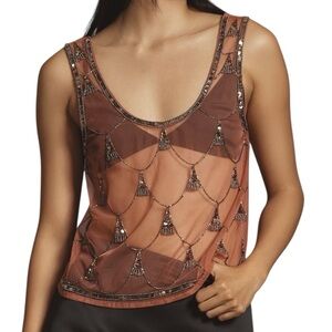 ANTHROPOLOGIE MAHILA Women’s Rose Beaded Sheer Tank Top  Size: XL